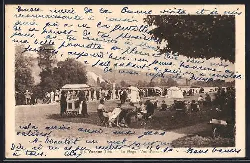 AK Vernon, La Plage, Vue d`ensemble des baigneurs et promeneurs sur la rive