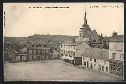 AK Brionne, Place Fromont des Essarts et l`église en arrière-plan