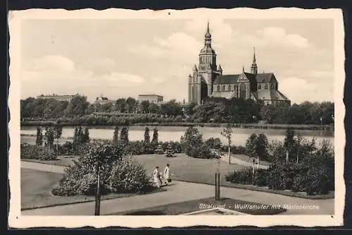 AK Stralsund, Wulfamufer mit Marienkirche