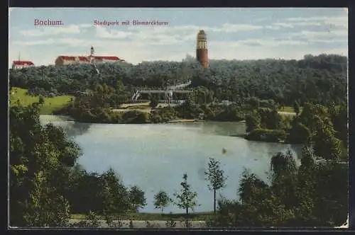 AK Bochum, Stadtpark und Bismarckturm