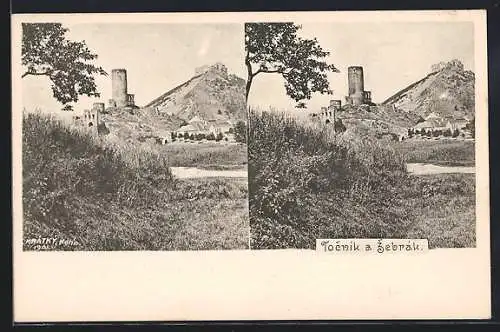 AK Tocník a Zebrák, Blick auf die Burgruine