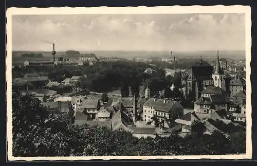 AK Schlan / Slany, Ortsansicht mit Kirche und Fabrik