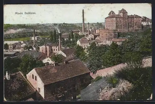 AK Jung Bunzlau / Mlada Boleslav, Ortsansicht mit Schornsteinen