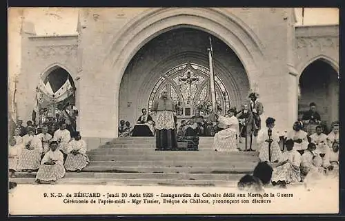 AK Béhuard, Inauguration du Calvaire dédié aux Morts de la Guerre, discours de Mgr Tissier