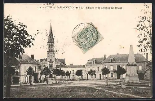 AK Noueil-sur-Passavant, L`Église et la Colonne des Braves