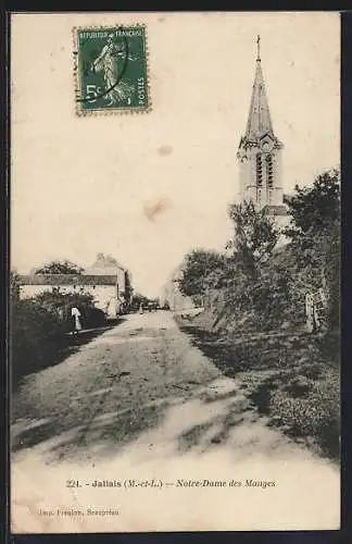 AK Jallais, Église Notre-Dame des Mauges et rue adjacente