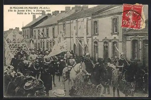 AK St-Macaire-en-Mauges, Fête de Jeanne d`Arc, 6 Février 1910, Défilé de la Procession