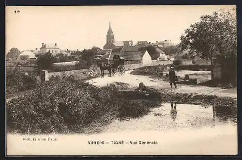 AK Vihiers-Tigné, Vue Générale avec charrette et paysage rural