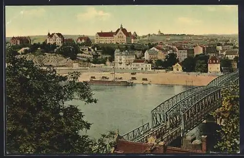 AK Meissen / Sa., Ortsansicht mit Bahnbrücke aus der Vogelschau