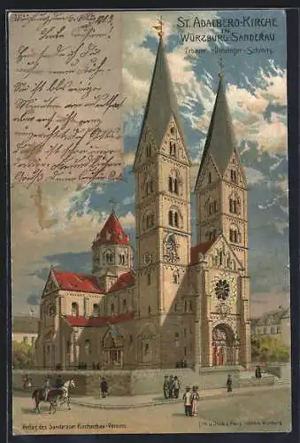 Lithographie Würzburg-Sanderau, St. Adalbero-Kirche