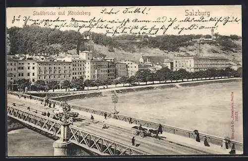 AK Salzburg, Stadtbrücke und Mönchsberg