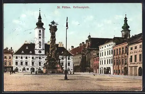 AK St. Pölten, Rathausplatz mit Pestsäule