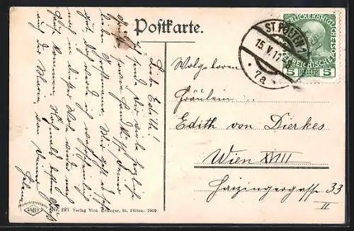 AK St. Pölten, Rathausplatz mit Pestsäule