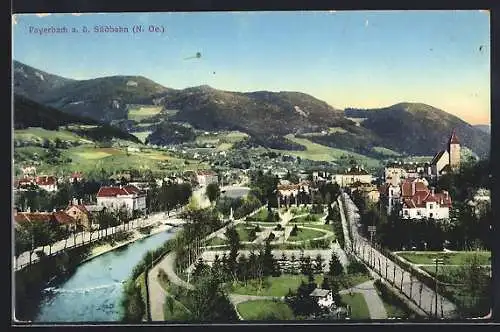 AK Payerbach a. d. Südbahn, Ortsansicht mit Blick ins Land