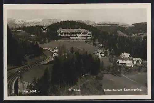 AK Semmering, Teilansicht mit Kurhaus, in der Ferne die Rax