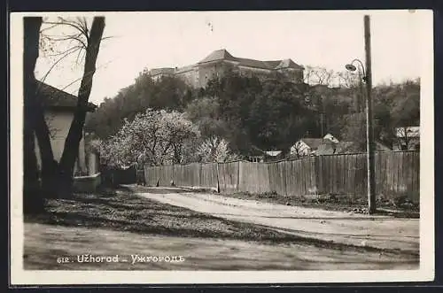 AK Uzhorod, Strassenpartie mit Blick zur Burg