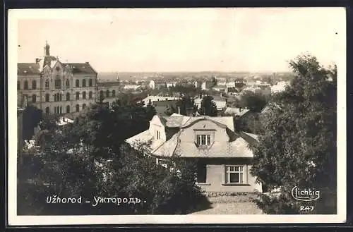 AK Uzhorod, Teilansicht mit Villa und Fernblick aus der Vogelschau