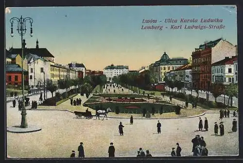 AK Lemberg, Karl Ludwigs-Strasse mit Anlage aus der Vogelschau