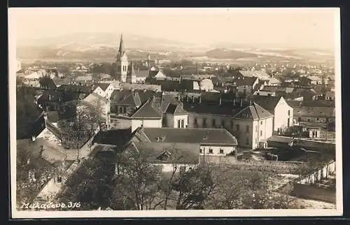 AK Mukacevo, Ortsansicht mit Strasse aus der Vogelschau