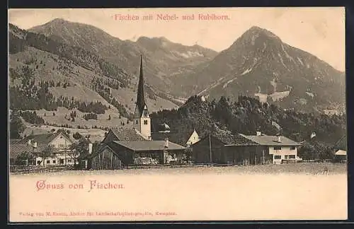 AK Fischen / Allgäu, Ortsansicht mit Nebel- und Rubihorn