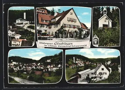 AK Gündringen, Bäckerei-Lebensmittelhandlung A. Geissler, kleine Kapelle, Ortsansichten