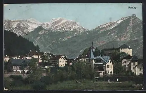 AK Golling, Blick zum Ort gegen das Tennengebirge