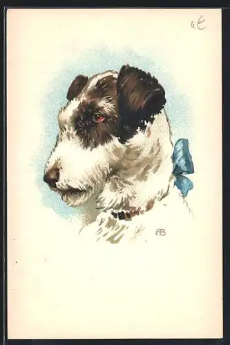 AK Terrier mit Halsband und Schleife, Portrait