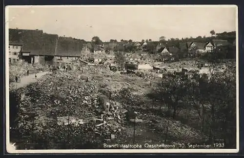 AK Oeschelbronn / Baden, Brandkatastrophe 1933, Zerstörte Ortspartie