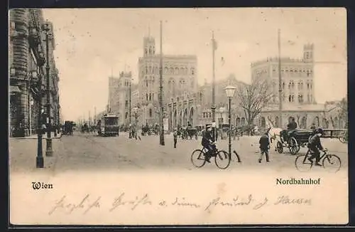 AK Wien, Nordbahnhof mit Strasse und Strassenbahn