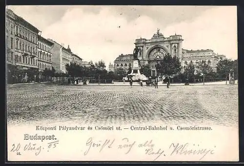 AK Budapest, Central-Bahnhof und Csomöristrasse