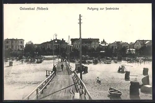 AK Ahlbeck / Ostseebad, Aufgang zur Seebrücke