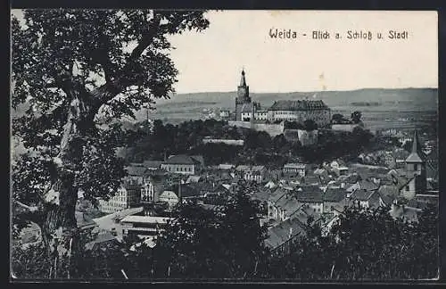 AK Weida / Thür., Blick auf Schloss und Stadt