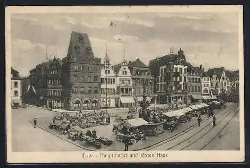 AK Trier, Hauptmarkt und Rotes Haus