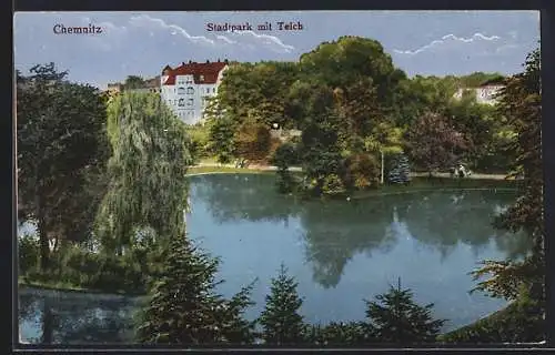 AK Chemnitz, Stadtpark mit Teich