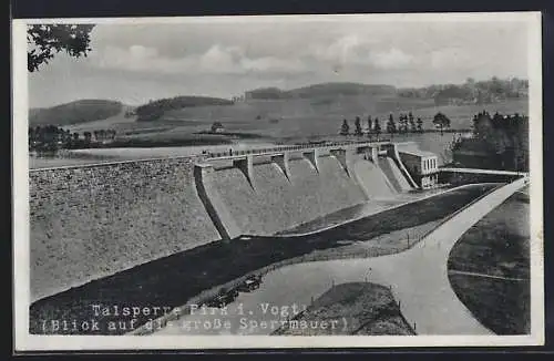 AK Pirk / Plauen, Talsprerre, Blick auf die grosse Sperrmauer