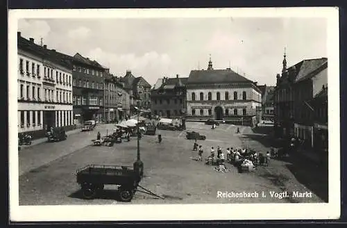 AK Reichenbach i. Vogtl., Markt mit Rathaus