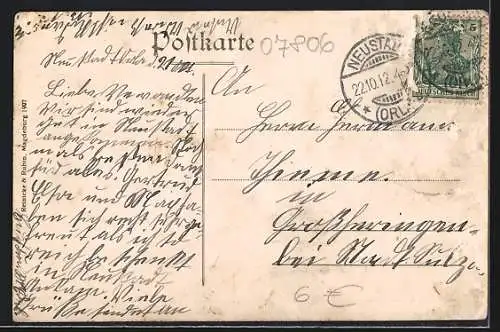 AK Neustadt an der Orla, Marktplatz mit Gasthaus und Denkmal