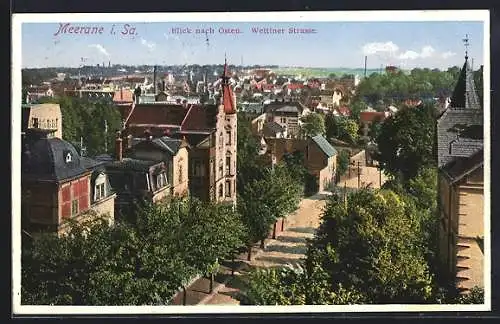 AK Meerane i. Sa., Blick nach Osten mit Wettiner Strasse