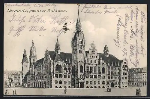 AK Chemnitz, Neues Rathaus mit Denkmal