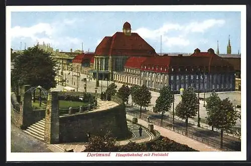 AK Dortmund, Blick auf den Hauptbahnhof mit Freistuhl