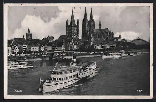 AK Köln, Dom, St. Martin, Rheindampfer