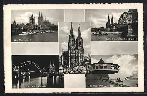 AK Köln, Rheinrestaurant Die Bastei, Dom Westseite, Hohenzollernbrücke