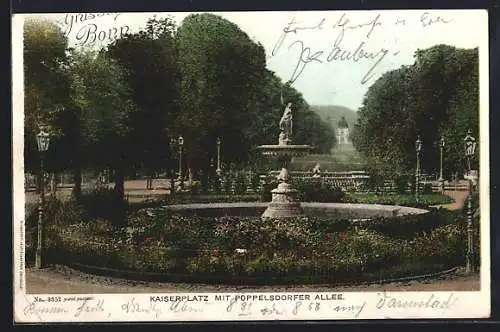 AK Bonn, Brunnen am Kaiserplatz mit Poppelsdorfer Allee