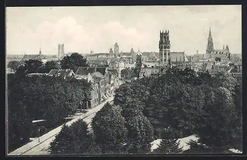 AK Münster i. W., Teilansicht mit Strassenpartie und Kirche