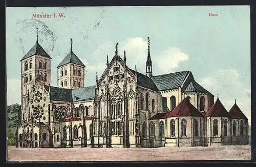 Künstler-AK Münster i. W., Dom mit Strassenpartie