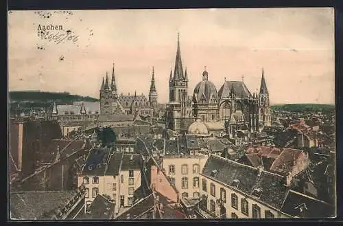 AK Aachen, Teilansicht mit Kirche