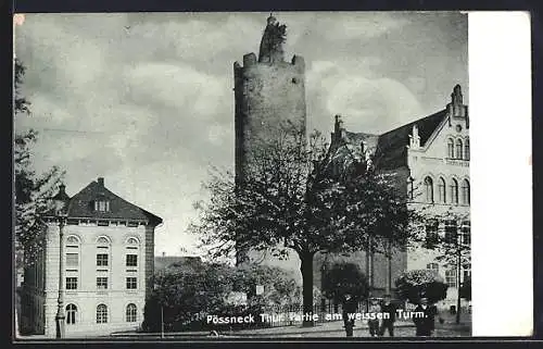 AK Pössneck /Thür., Partie am weissen Turm