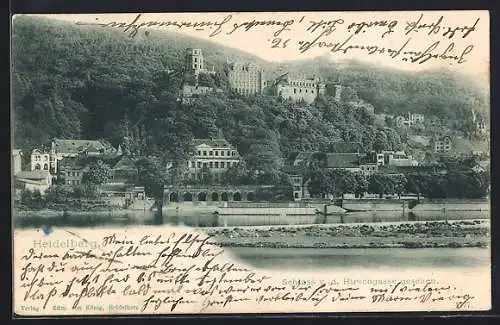 AK Heidelberg, Schloss von der Hirschgasse gesehen