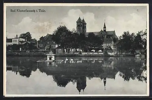 AK Bad Klosterlausnitz, Schwanenteich, Blick zur Kirche