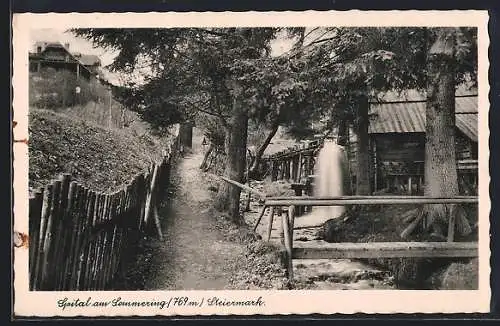 AK Spital am Semmering, Ortspartie mit Wasserfall